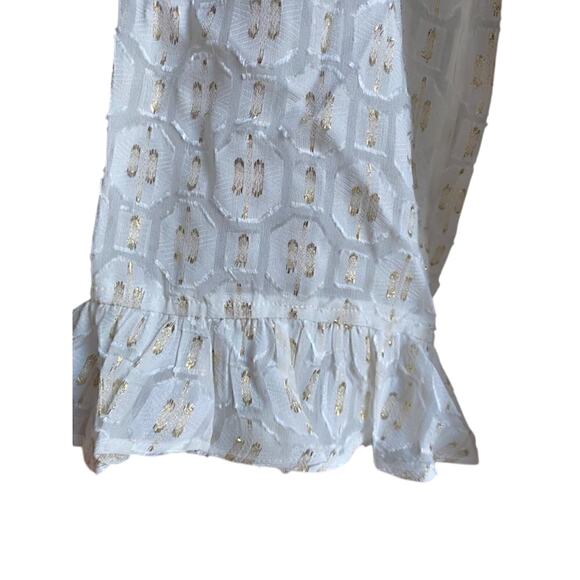 Tory Burch Jasmine Metallic Ruffle Dress 2 Piece with Slip in Ivory & Gold - Picture 4 of 10